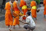 Monks from Wat don Muang receiving alms.